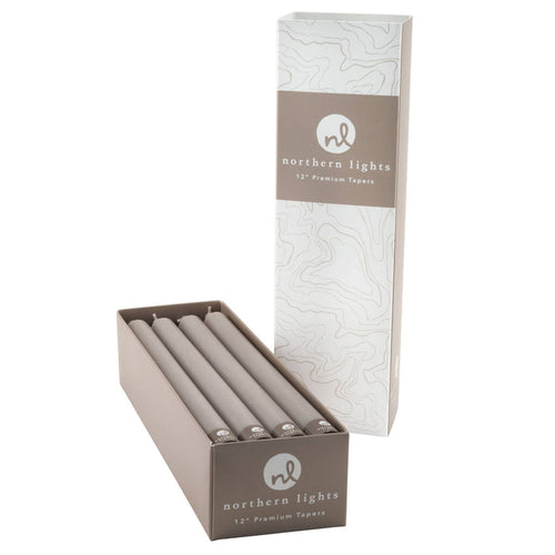 12" Taper Candles, 6 piece set, Stone