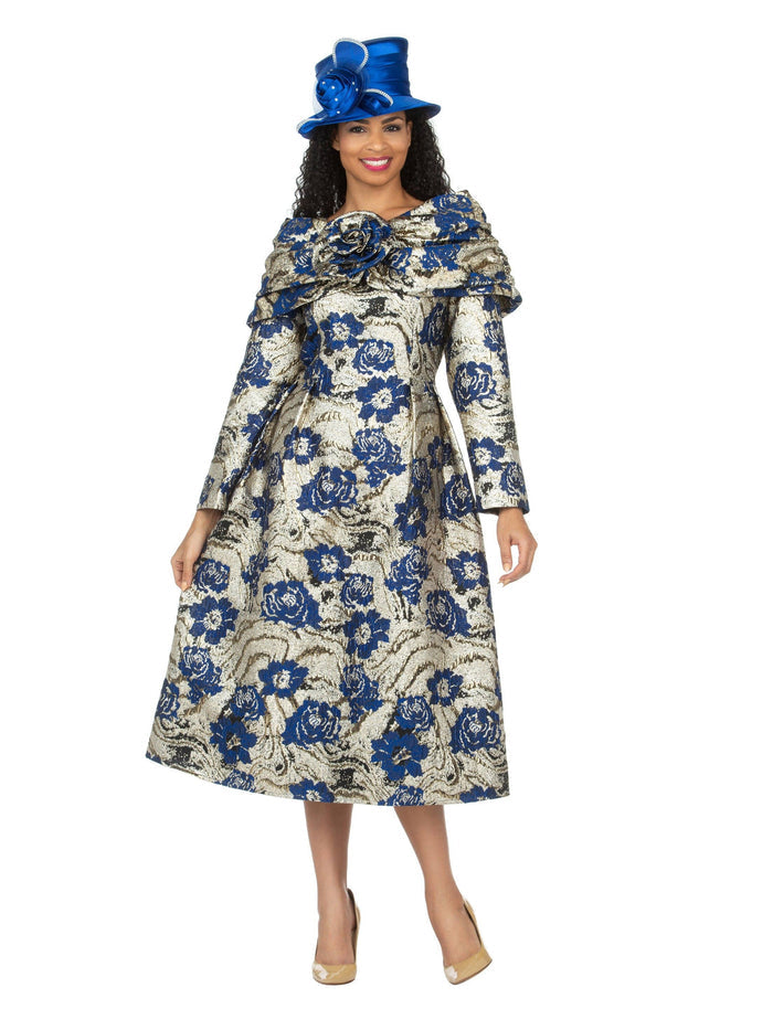 1pc Lux Brocade A-line Dress w/ Cape - Plus