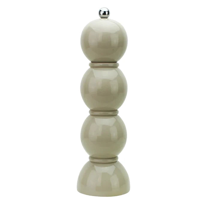 24cm Cappuccino Beige Bobbin Design Lacquer Salt Pepper Grinder, Ceramic Mill, by Addison Ross