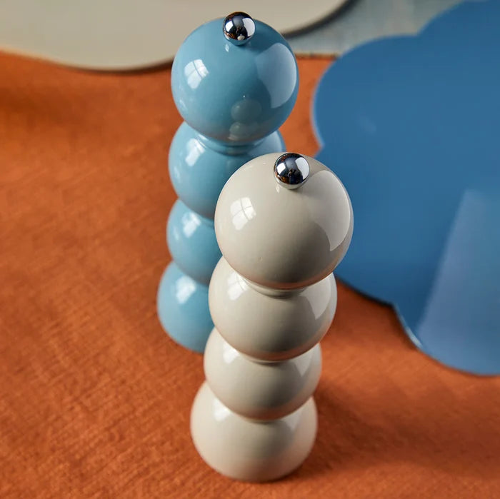 24cm Cappuccino Beige Bobbin Design Lacquer Salt Pepper Grinder, Ceramic Mill, by Addison Ross