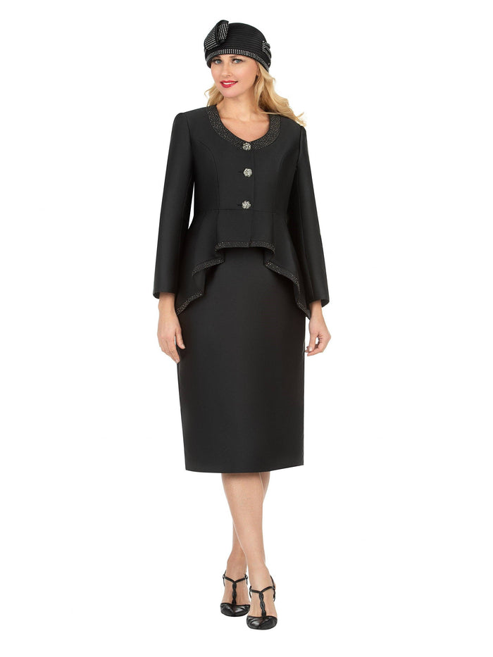 2pc Silky Twill Round Neck Uneven Peplum Suit-Plus