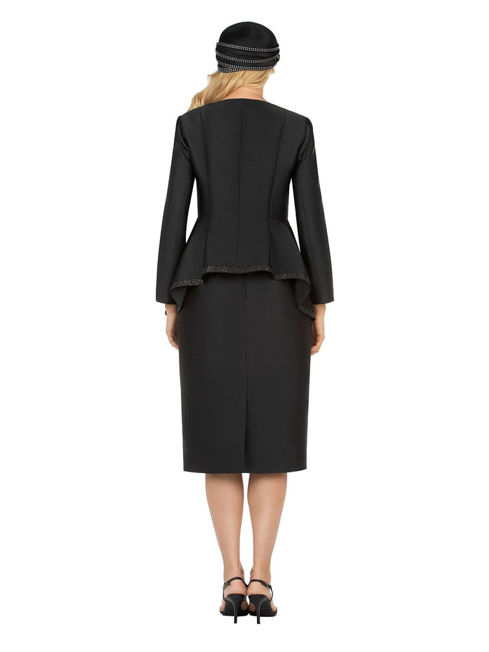 2pc Silky Twill Round Neck Uneven Peplum Suit-Plus