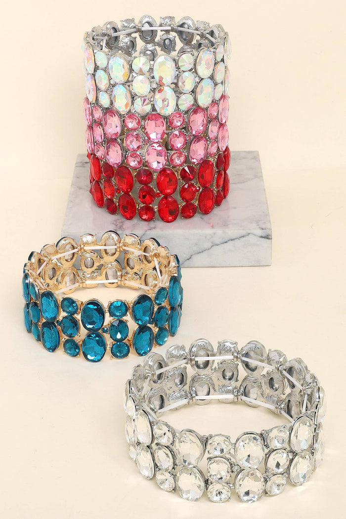 3 Row Crystal Gemstone Oval Cut Cluster Bracelet
