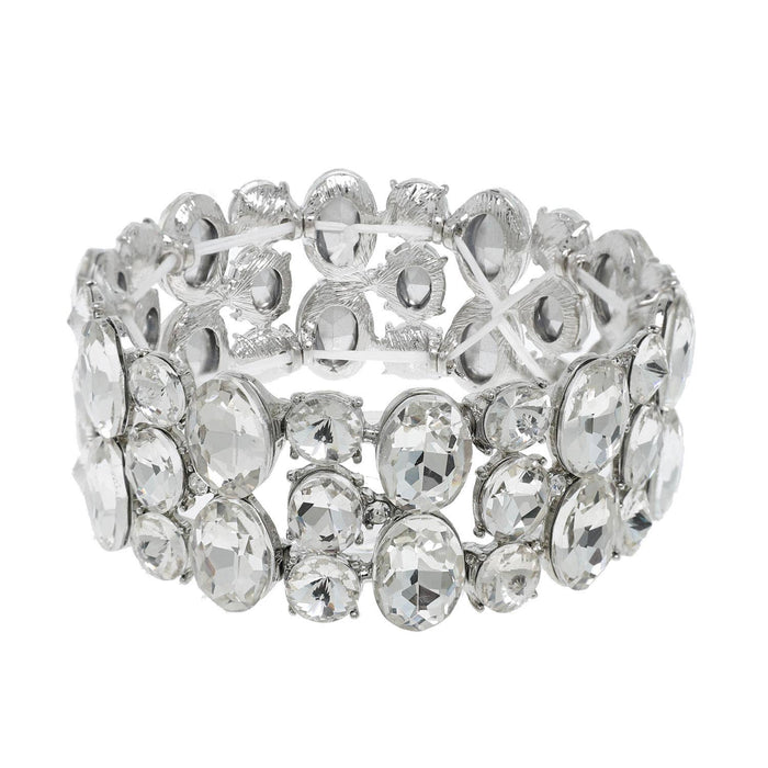 3 Row Crystal Gemstone Oval Cut Cluster Bracelet