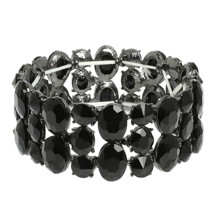 3 Row Crystal Gemstone Oval Cut Cluster Bracelet