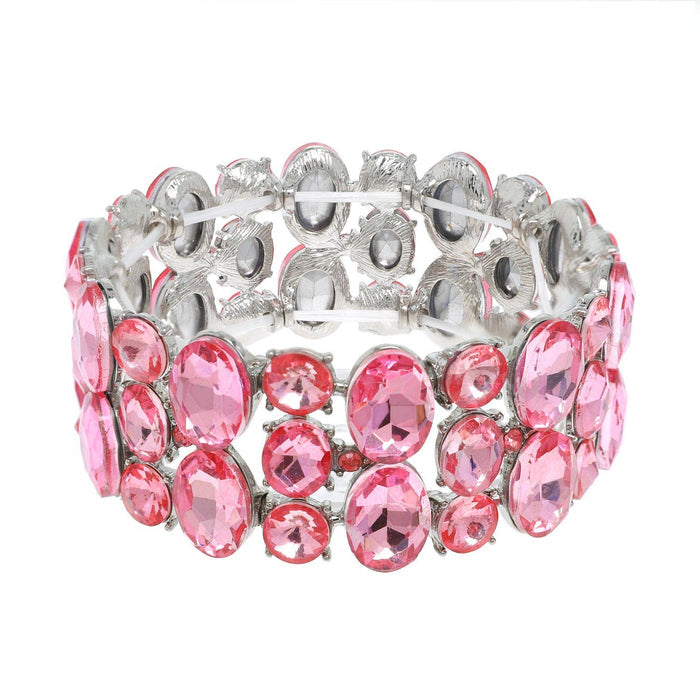 3 Row Crystal Gemstone Oval Cut Cluster Bracelet