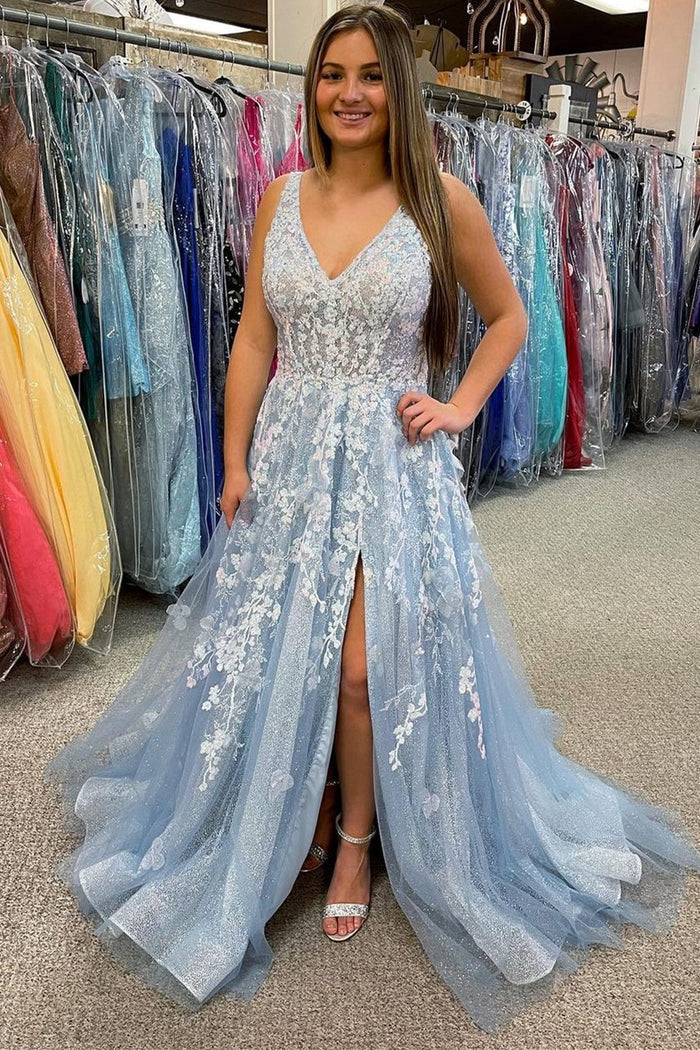 A-line Appliques Tulle Long Formal Dress