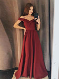 A Line Off Shoulder Burgundy Prom Dresses, Burgundy Formal Dresses, Evening Dresses
