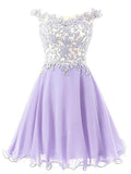 A Line Round Neck Short Lace Prom Dresses, Short Green/Pink/Purple Lace Formal Graduation Evening Dresses