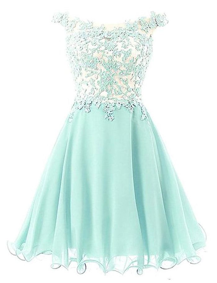 A Line Round Neck Short Lace Prom Dresses, Short Green/Pink/Purple Lace Formal Graduation Evening Dresses