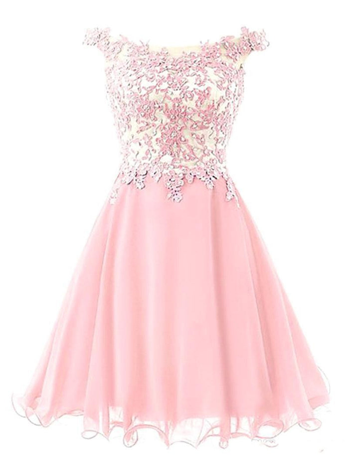 A Line Round Neck Short Lace Prom Dresses, Short Green/Pink/Purple Lace Formal Graduation Evening Dresses