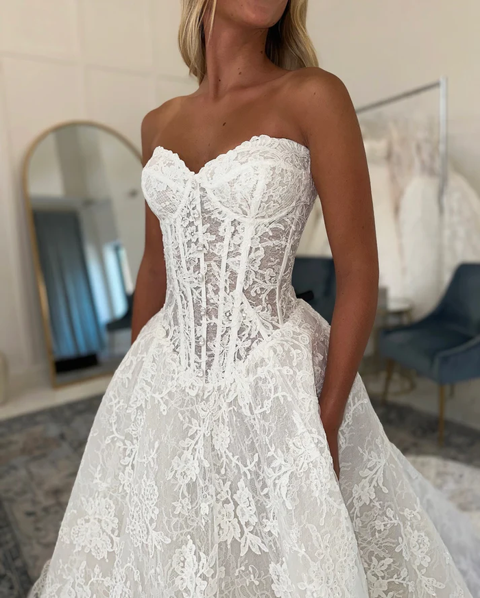 A Line Sweetheart Lace Plus Size Bohemian Wedding Dresses for Bride