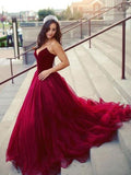A Line Sweetheart Neck Burgundy Prom Dresses, Burgundy Evening Formal Graduation Dresses