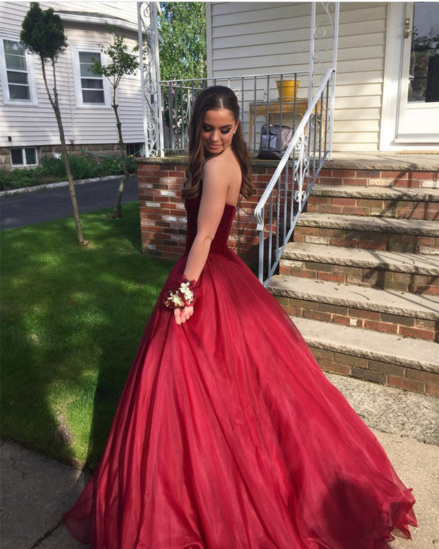 A Line Sweetheart Neck Burgundy Prom Dresses, Burgundy Evening Formal Graduation Dresses