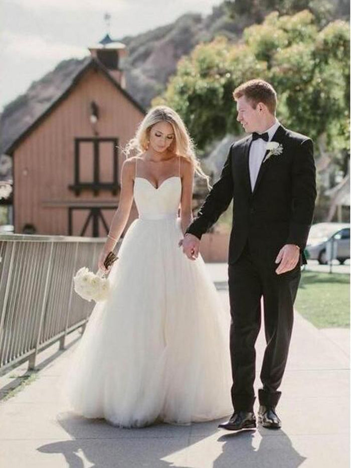 A Line Sweetheart Neck  Ivory Wedding Dress with Sash, Sweetheart Neck Formal Dresses