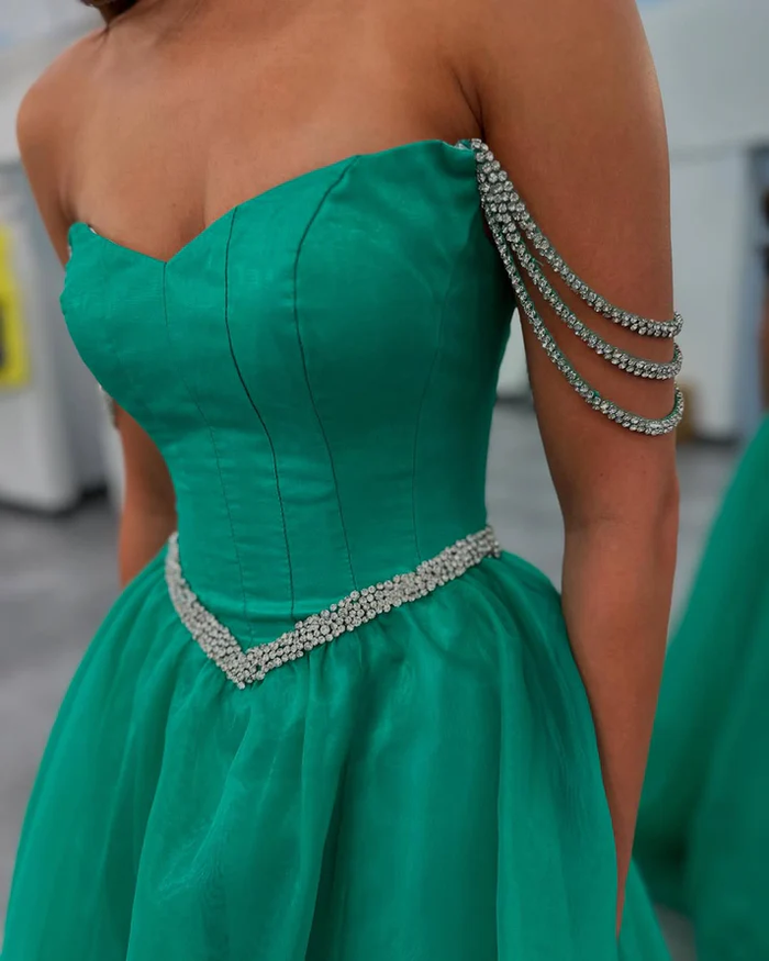 A Line Tulle Prom Dresses Long Off Shoulder Sequin Beaded Evening Gowns