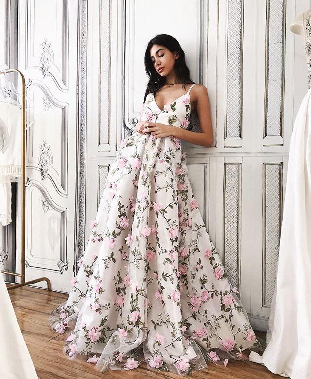 A Line V Neck Backless Pink Floral Lace Prom Dresses, Pink 3D Flower Lace Formal Graduation Homecoming Dresses