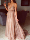 A Line V Neck Backless Prom Dresses, Champagne V Neck Formal Dresses, Evening Dresses