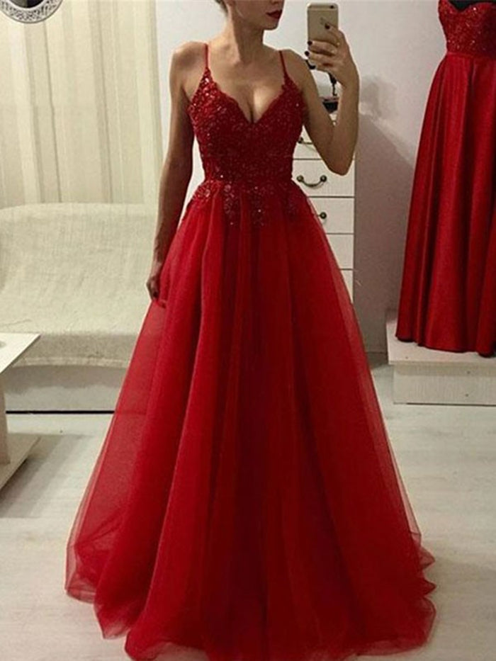 A Line V Neck Burgundy Beaded Prom Dresses, Burgundy Beaded Formal Graduation Evening Dresses