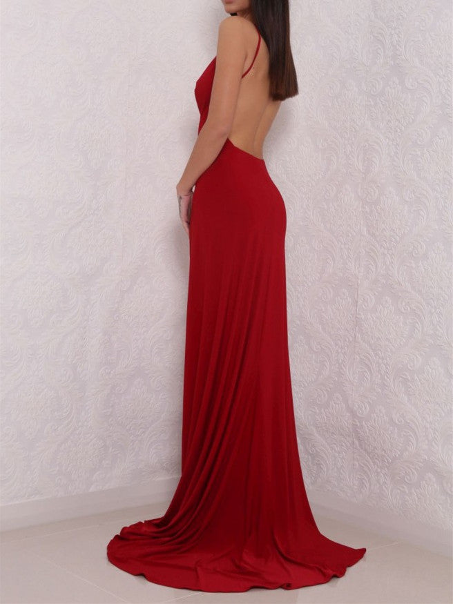 A Line V Neck Burgundy Prom Dress with High Slit, Burgundy Formal Graduation Dresses