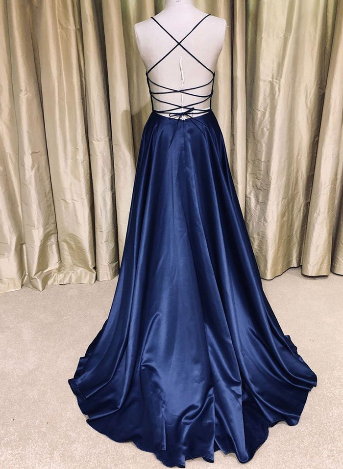 A Line V Neck GreenBlue Backless Long Prom Dresses, V Neck Backless GreenBlue Formal Graduation Evening Dresses