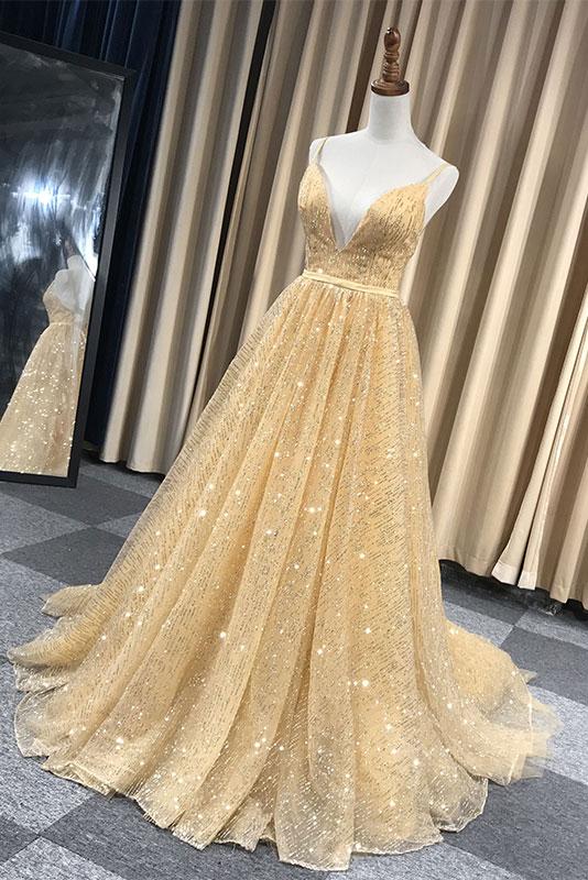A Line V Neck Navy Blue/Burgundy/Champagne Prom Dresses, Shiny V Neck Open Back Formal Evening Party Dresses