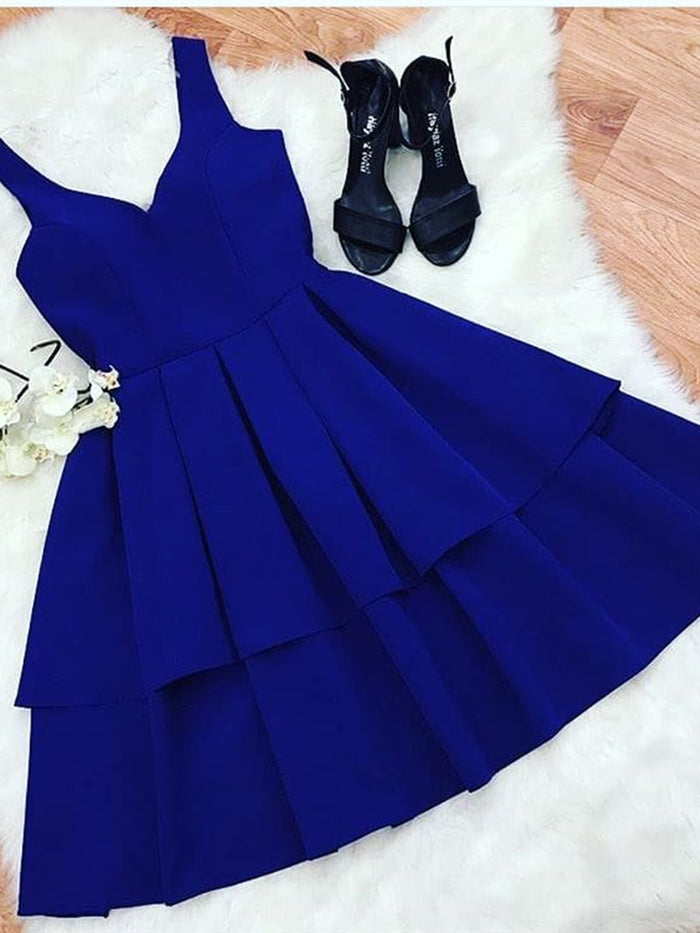 A Line V Neck Short Royal Blue Prom Dresses, Short Royal Blue Formal Graduation Evening Homecoming Dresses
