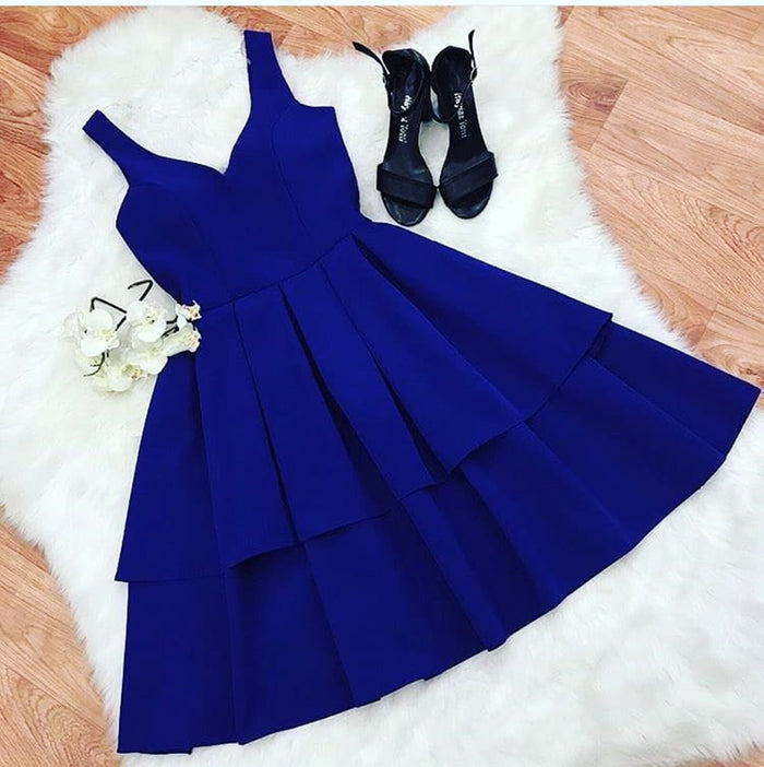 A Line V Neck Short Royal Blue Prom Dresses, Short Royal Blue Formal Graduation Evening Homecoming Dresses