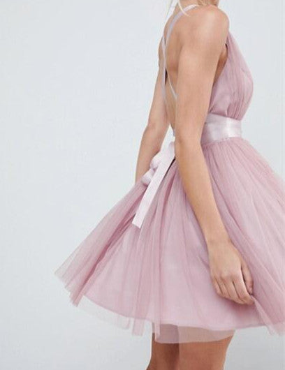 A Line V Neck Short Tulle Prom Dresses, Short Homecoming Dresses, Graduation Dresses Formal Dresses