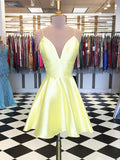 A Line V Neck Short Yellow Prom Dresses, Short Yellow Formal Graduation Evening Dresses