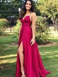 A Line V Neck Spaghetti Straps Burgundy Prom Dresses, Burgundy V Neck Formal Dresses