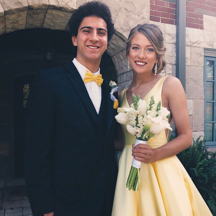 A Line V Neck Yellow Prom Dresses, Yellow V Neck Formal Graduatio Evening Dresses