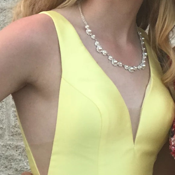 A Line V Neck Yellow Prom Dresses, Yellow V Neck Formal Graduatio Evening Dresses