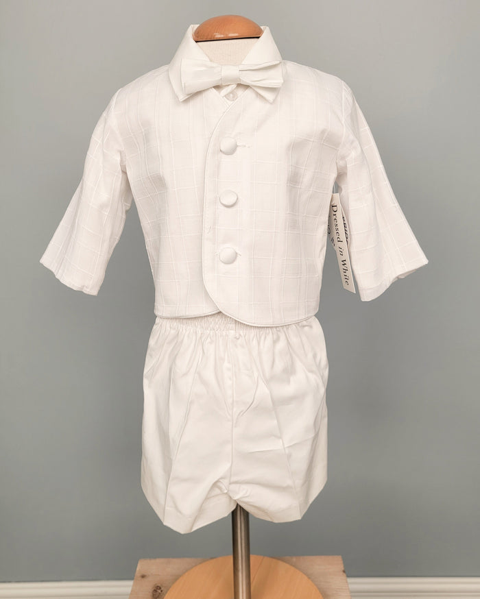 White baby boy suit set.