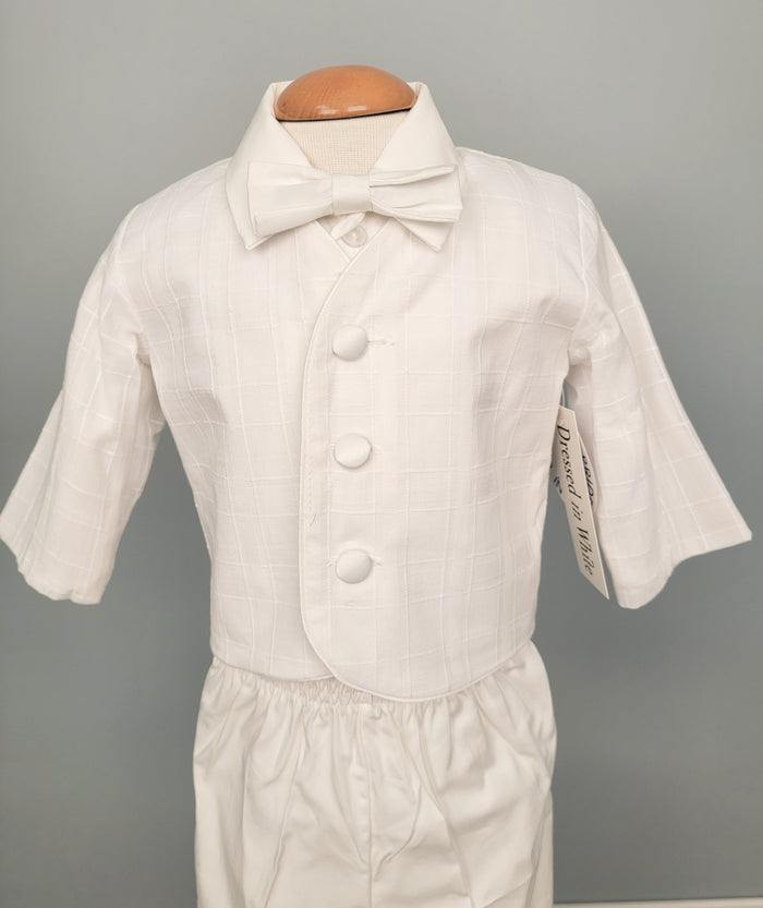 White baby boy suit set.