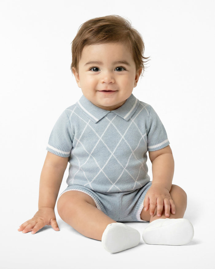 Argyle Polo Sweater Short Set in Blue