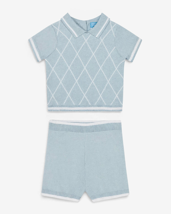 Argyle Polo Sweater Short Set in Blue