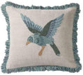 Artisanal Blue Bird Fringe Embroidered Pillow 18x18 with insert