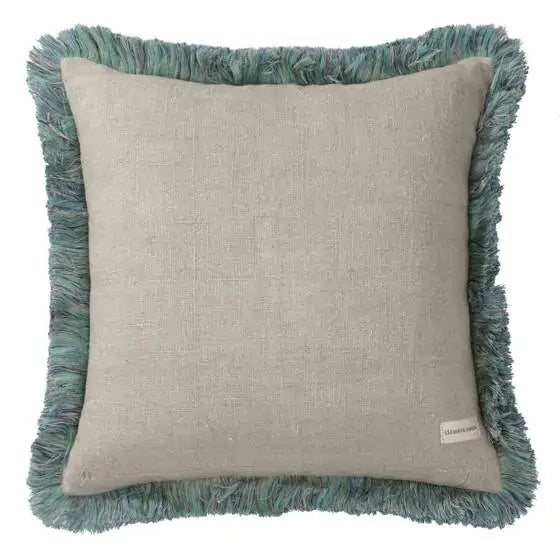 Artisanal Blue Bird Fringe Embroidered Pillow 18x18 with insert