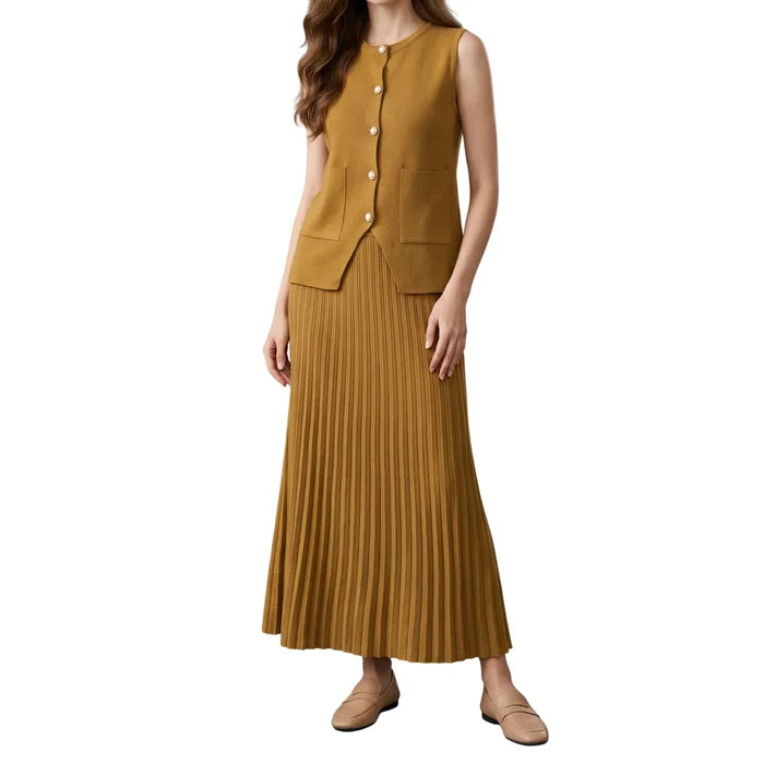 Artse MNL Knit Vest and Pleated Skirt