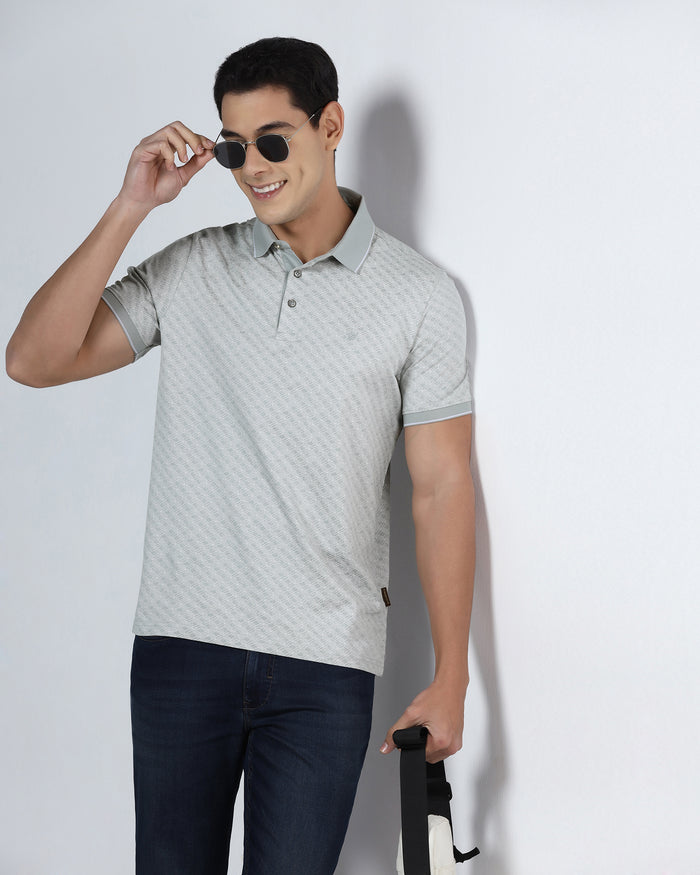 Ash Grey Printed Polo - Cross