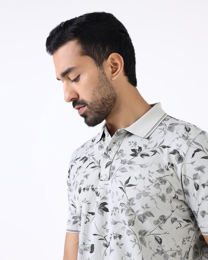 Ash Grey Printed Polo - Neru