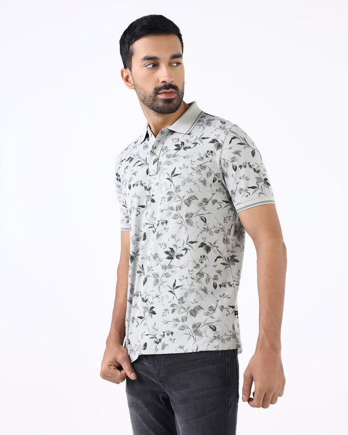 Ash Grey Printed Polo - Neru