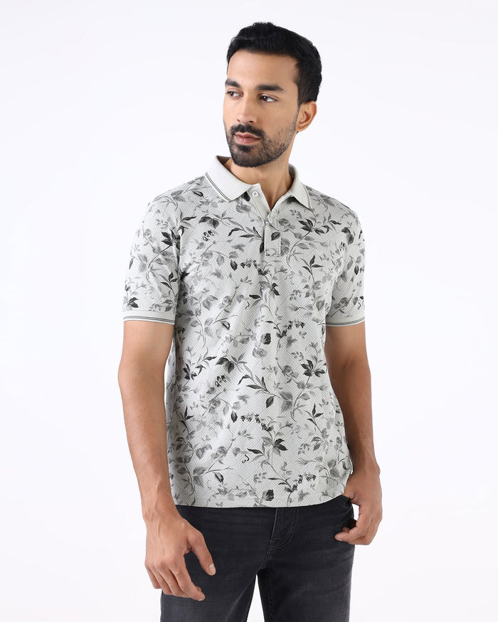 Ash Grey Printed Polo - Neru