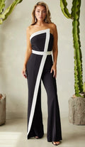 Asymmetric Black & White Elegant Jumpsuit -Large