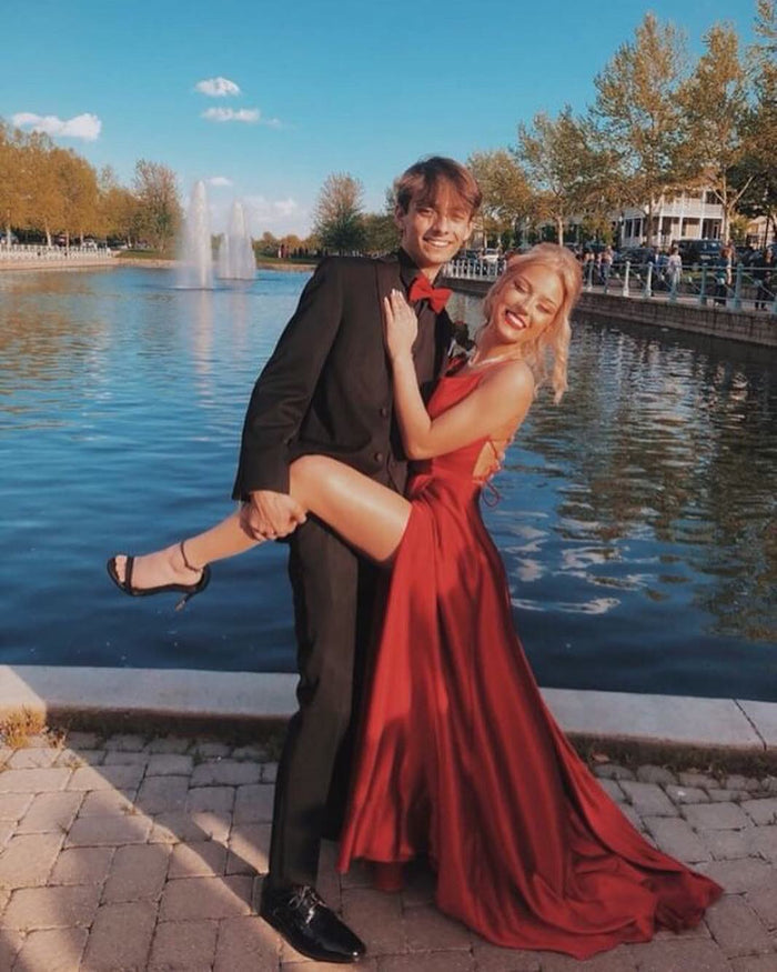 Backless Burgundy Prom Dresses Long, Burgundy Backless Formal Graduation Evening Dresses