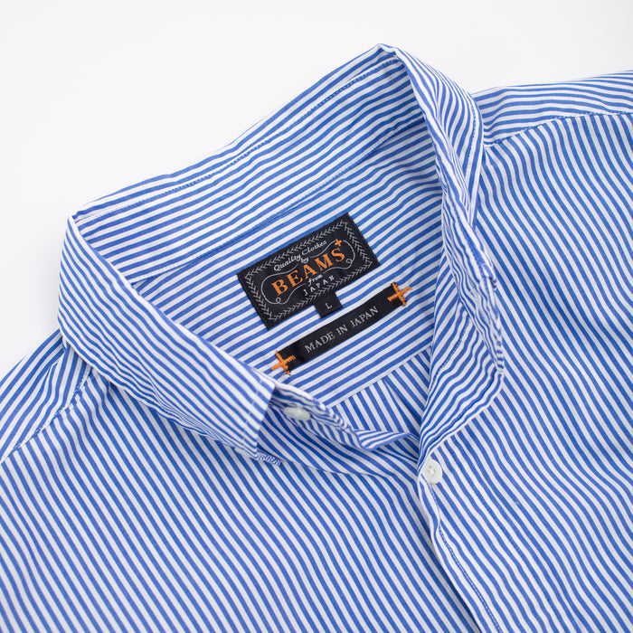 Beams Plus LONDON STRIPE POPLIN SHIRT - BLUE