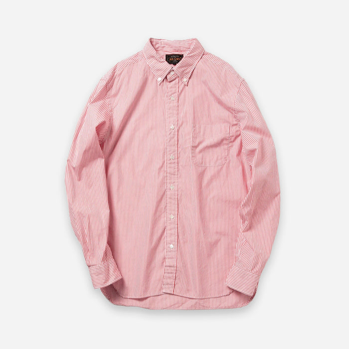 Beams Plus LONDON STRIPE POPLIN SHIRT - RED