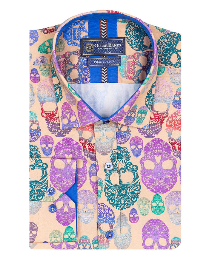 Beige Colourful Skull Print with Matching Handkerchief-Makrom