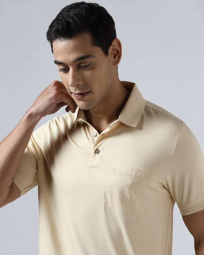 Beige Cream Printed Polo - Sign